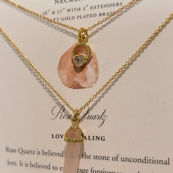 POWER OF TWO 2 Luna Norte Gold plated Necklaces ROSE QUARTZ - Picture 5 of 13